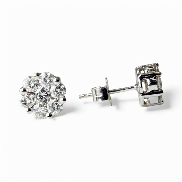 14k White Gold Cluster Estate Earrings