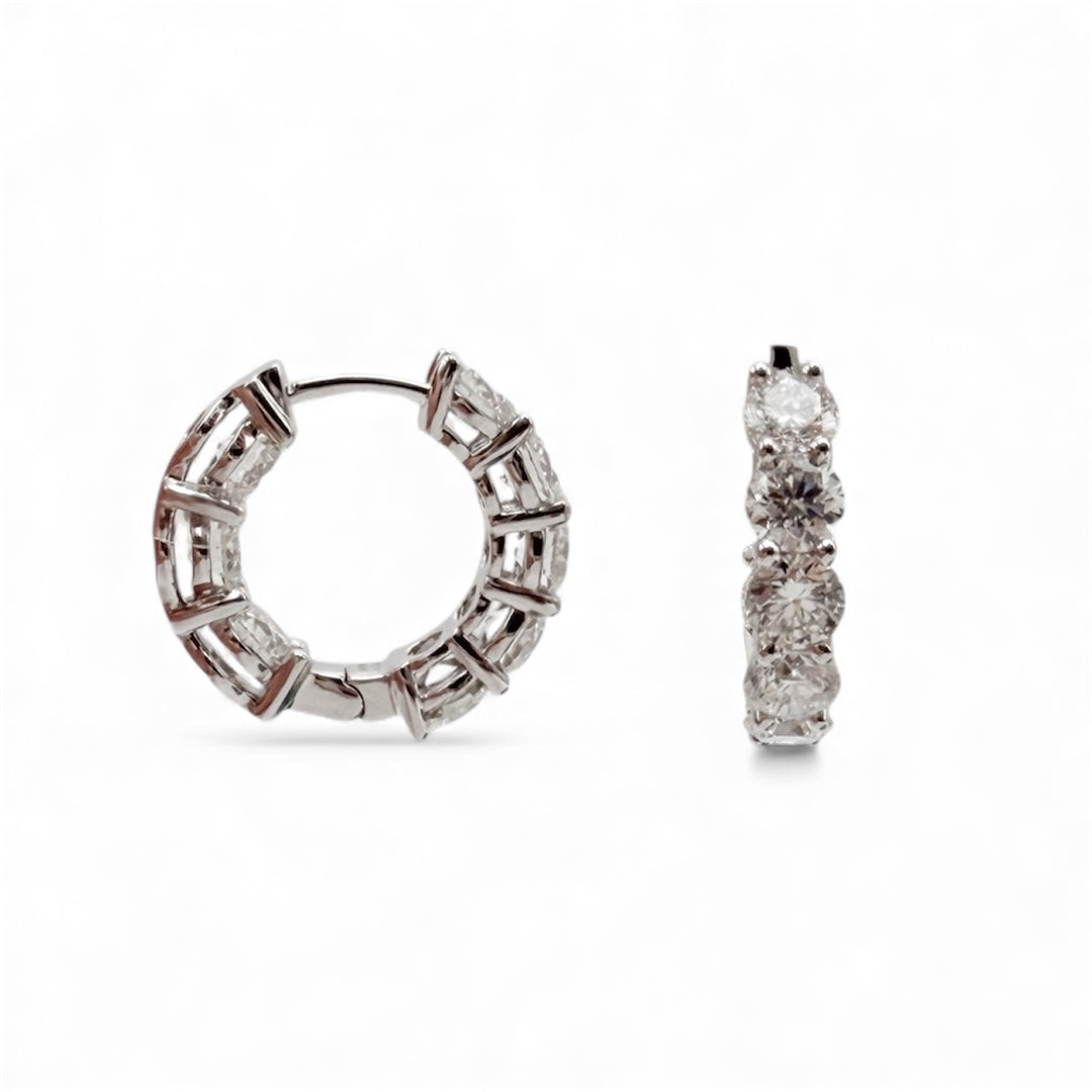 14k White Gold Small Hoop Diamond Earrings