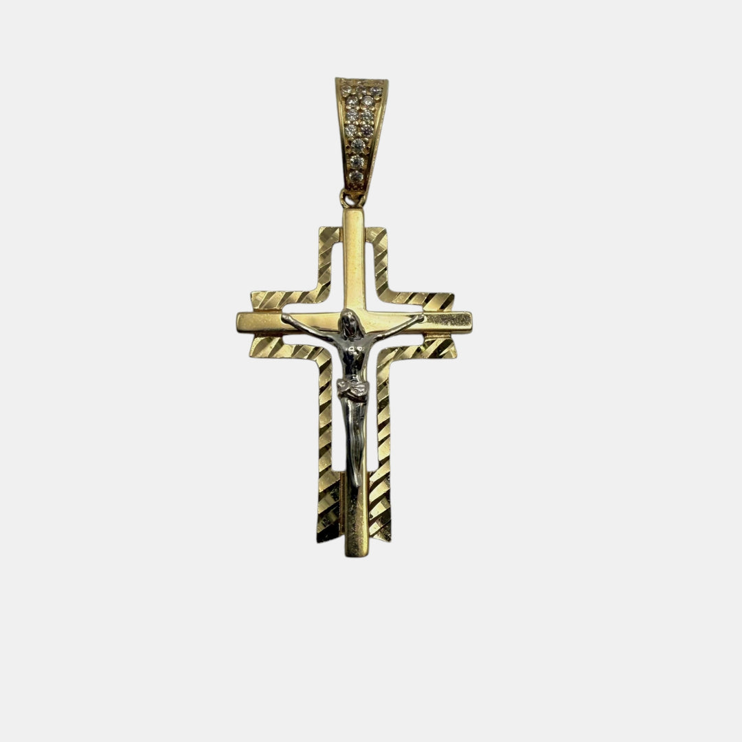 14k Two Tone Crucifix Charm