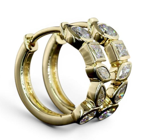14k Yellow Bezel set Lab Grown Diamond Hoops