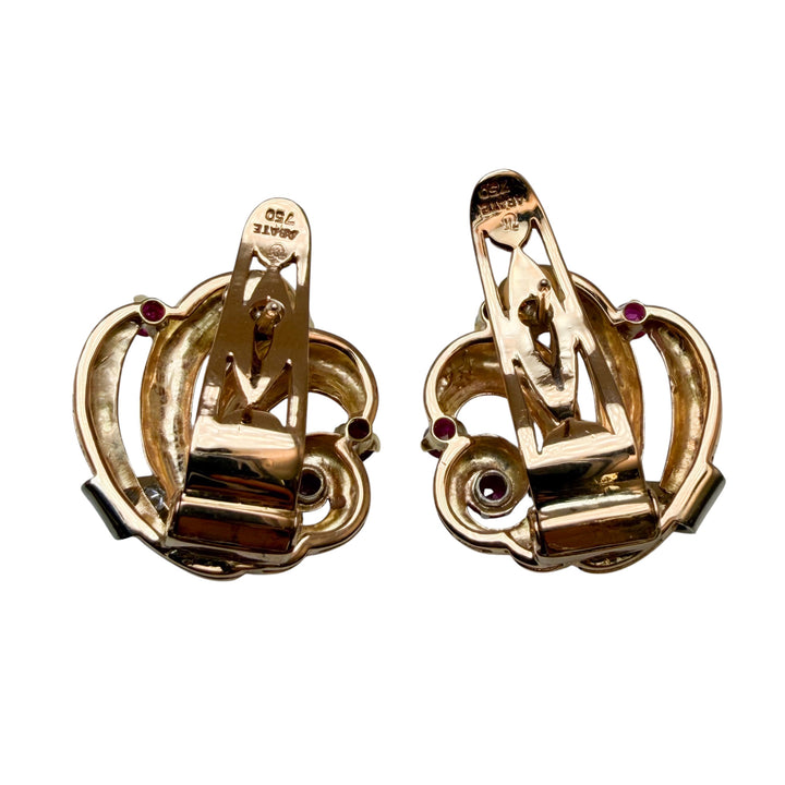 18k Rose Gold Clip On Rubies Estate Earrings
