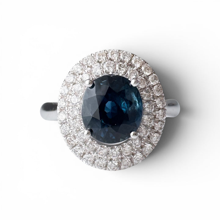 18k White Gold Halo Sapphire Estate Ring