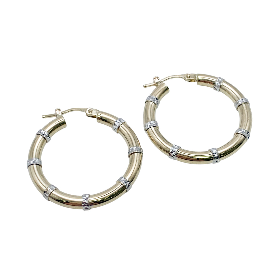 14k Two Tone Medium Hoop Earrings