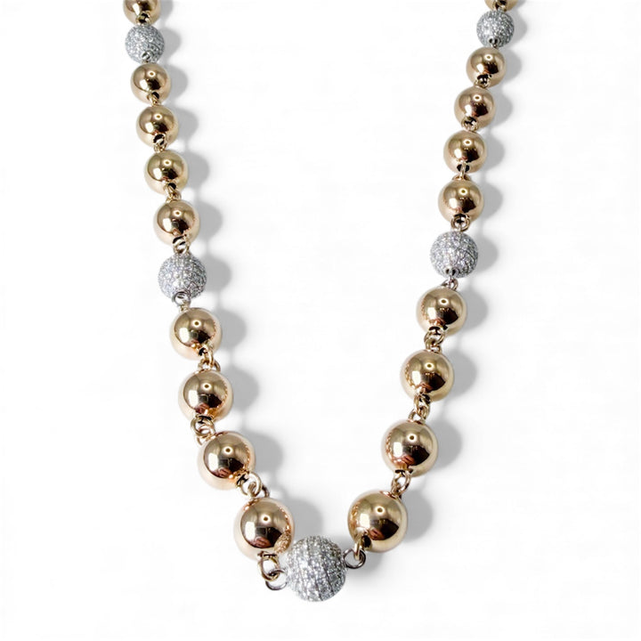 14k Yellow Gold Bead Diamond Necklace