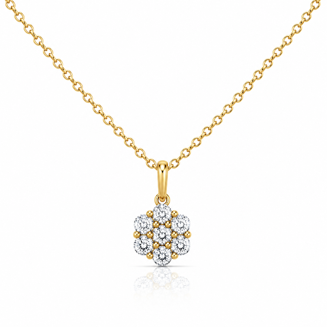 14k Yellow Gold Cluster Diamond Pendant
