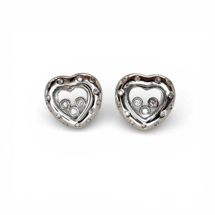 14k White Gold floating diamond heart estate earrings