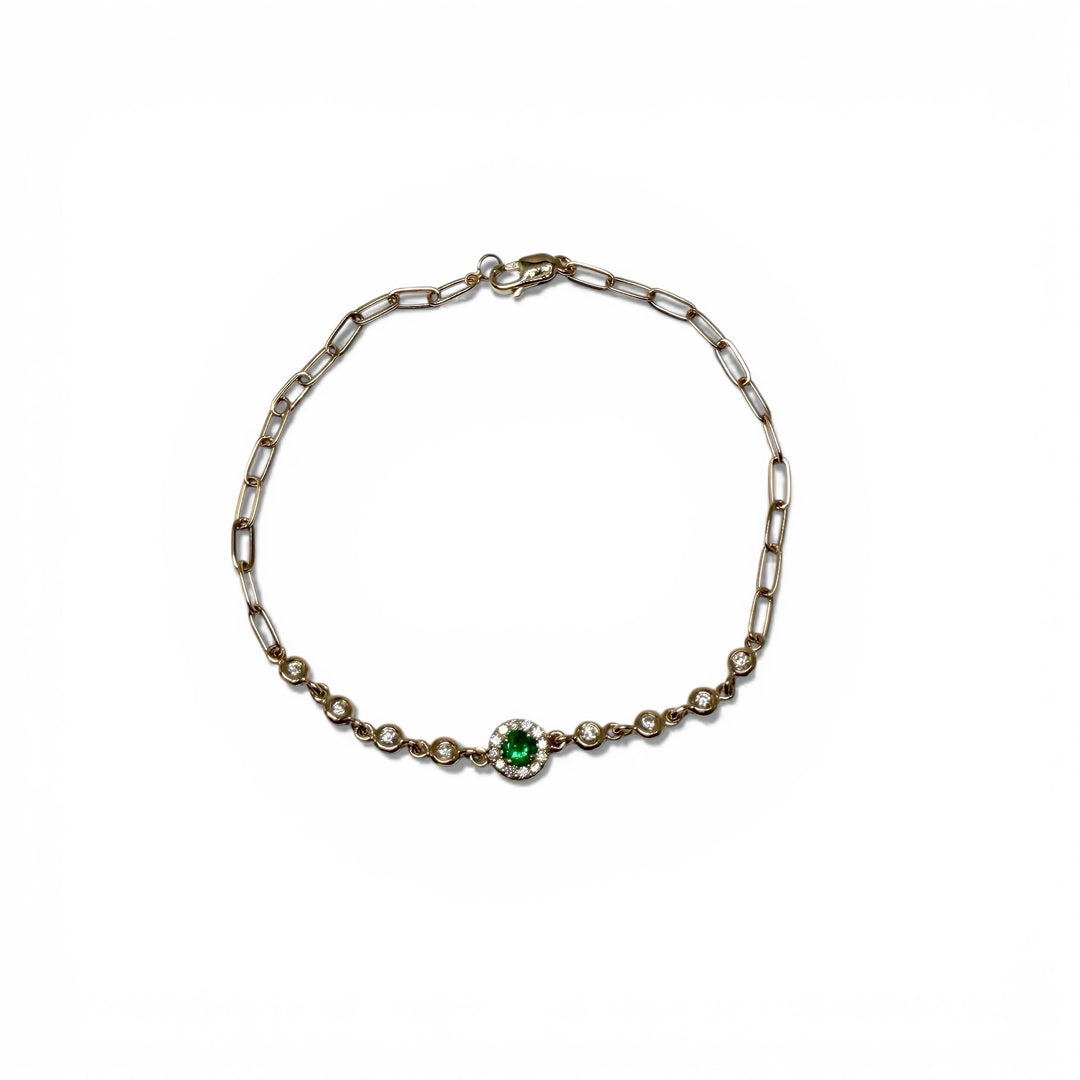 14k Yellow Gold Paper Clip Colored Stone Bracelets