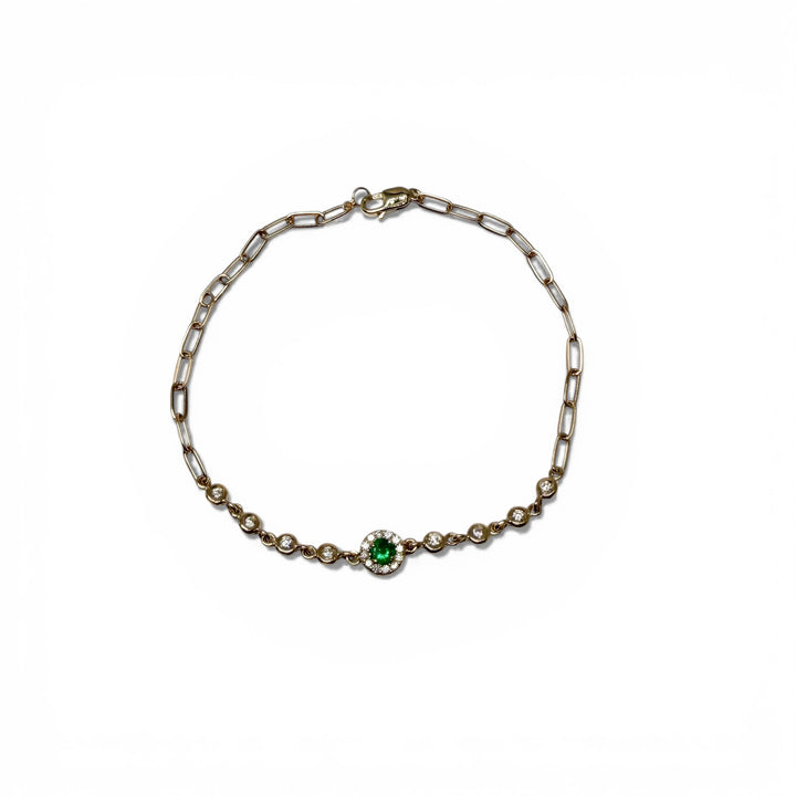 14k Yellow Gold Paper Clip Colored Stone Bracelets