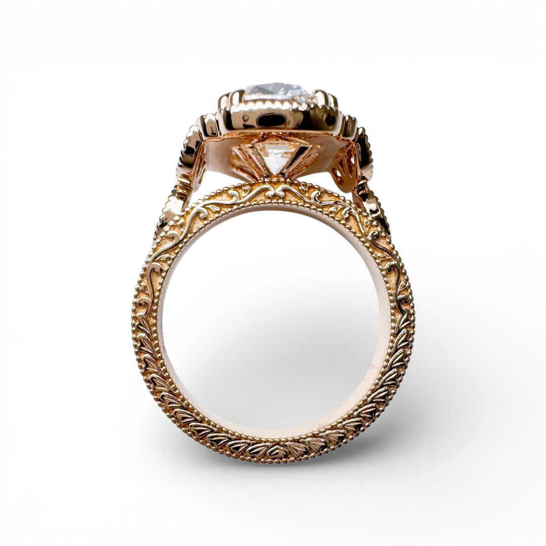 14k Yellow Gold Antique Style Cushion Lab Engagement Ring