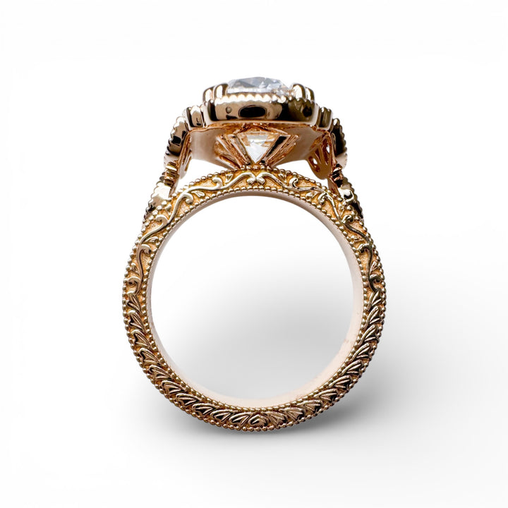 14k Yellow Gold Antique Style Cushion Lab Engagement Ring