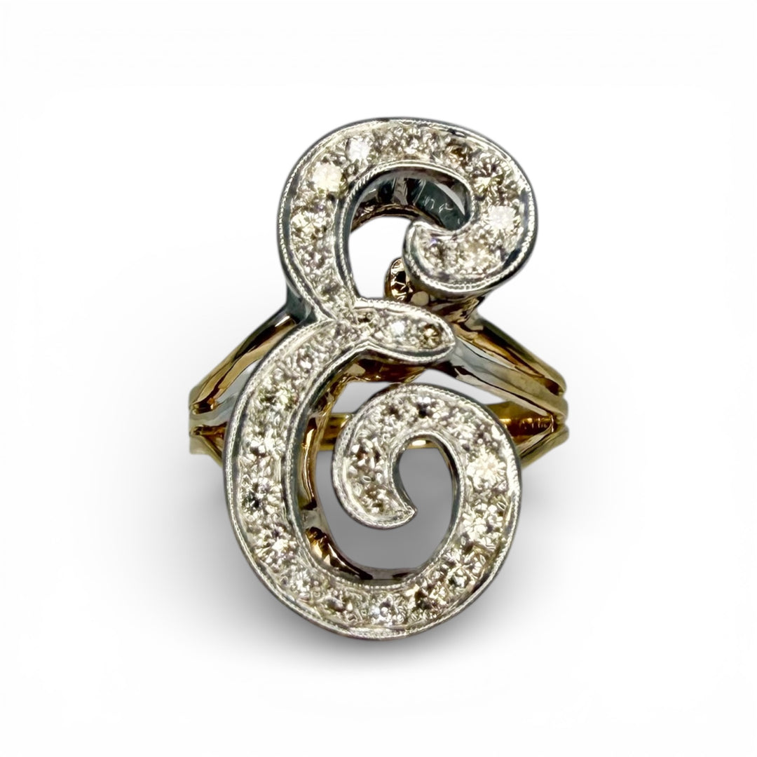 14k Two Tone Initial Estate Ring