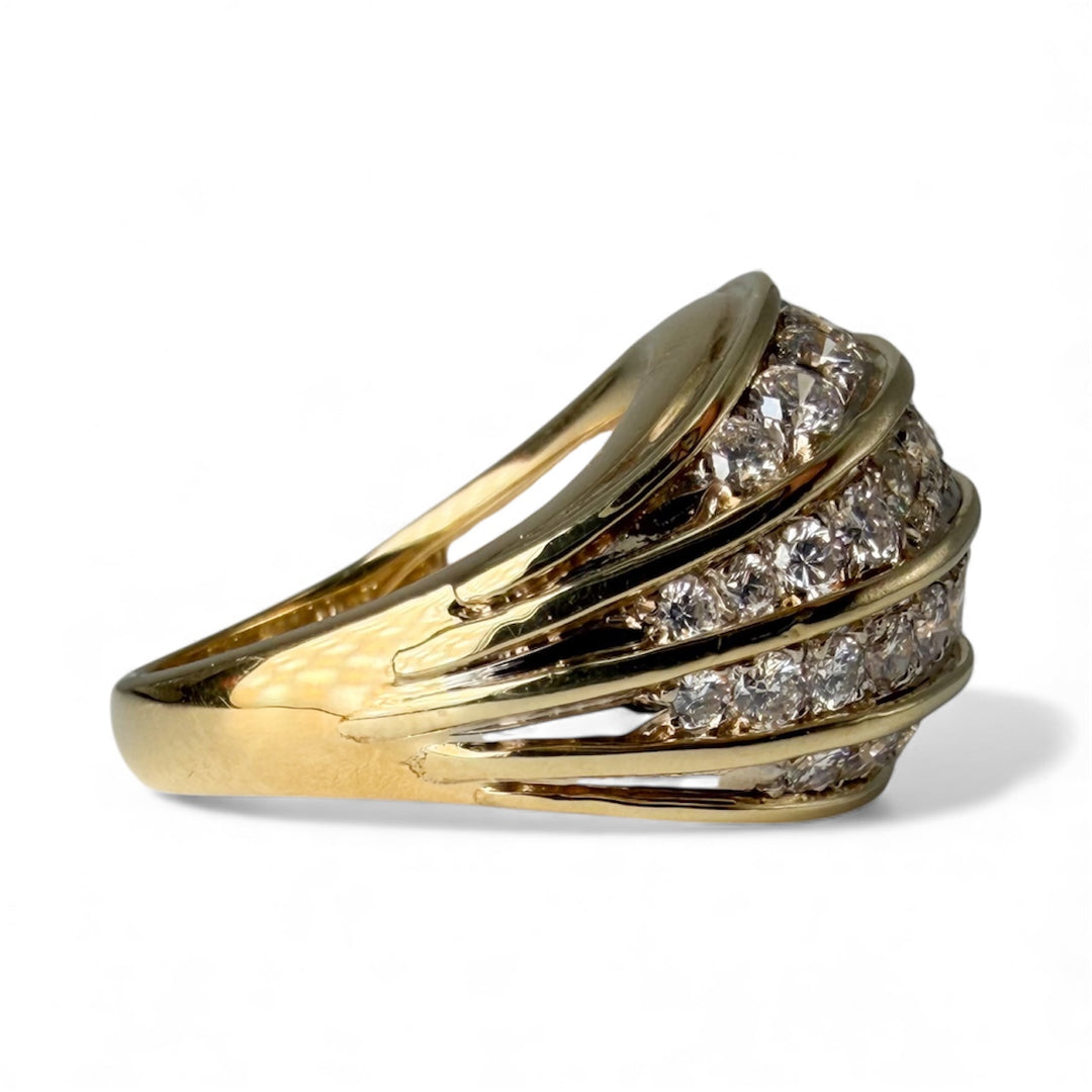 18k Yellow Gold 4 Row Diamond Dome Estate Ring
