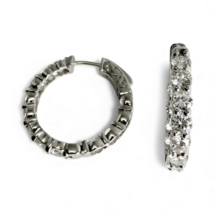 14k White Gold Medium Hoop Diamond Earrings 3.41 cttw