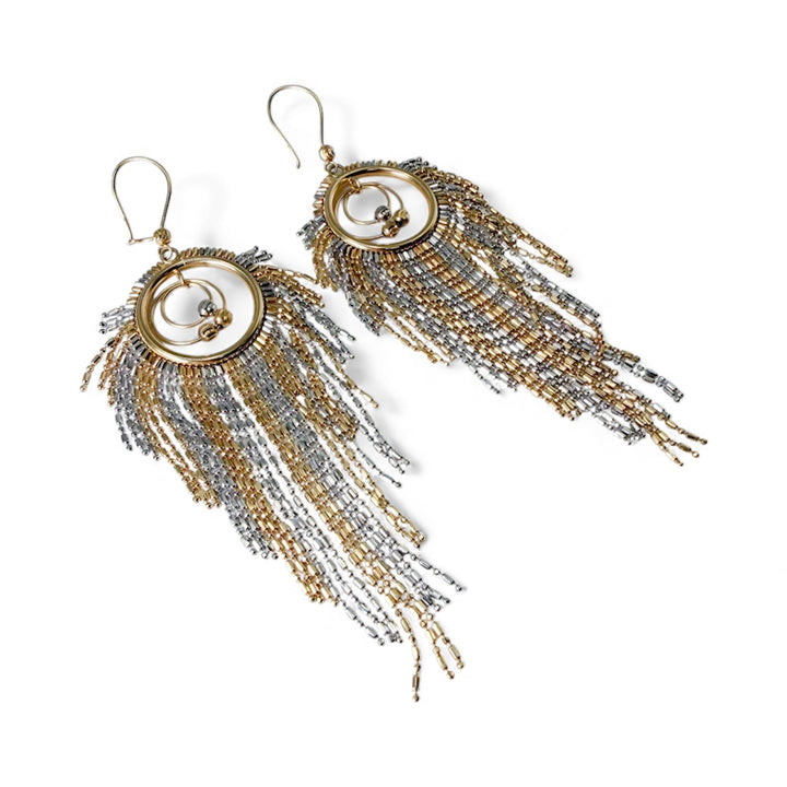 14k Two Tone Drop Estate Earrings