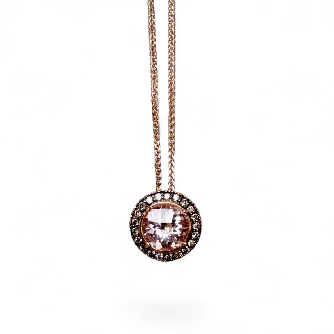 14k Rose Gold Halo Morganite Estate Pendant