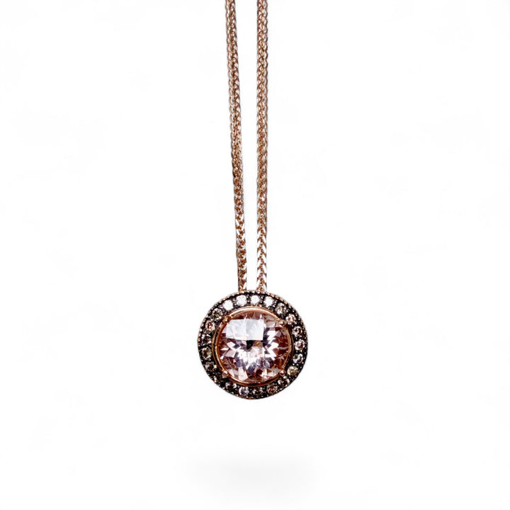 14k Rose Gold Halo Morganite Estate Pendant