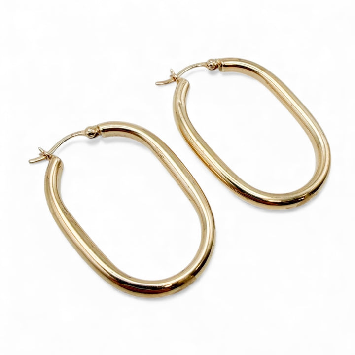 14k Yellow Gold Oval Hoop Estate Earrings