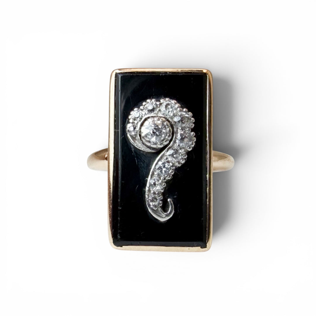 14k Yellow Gold Antique Onyx Estate Ring