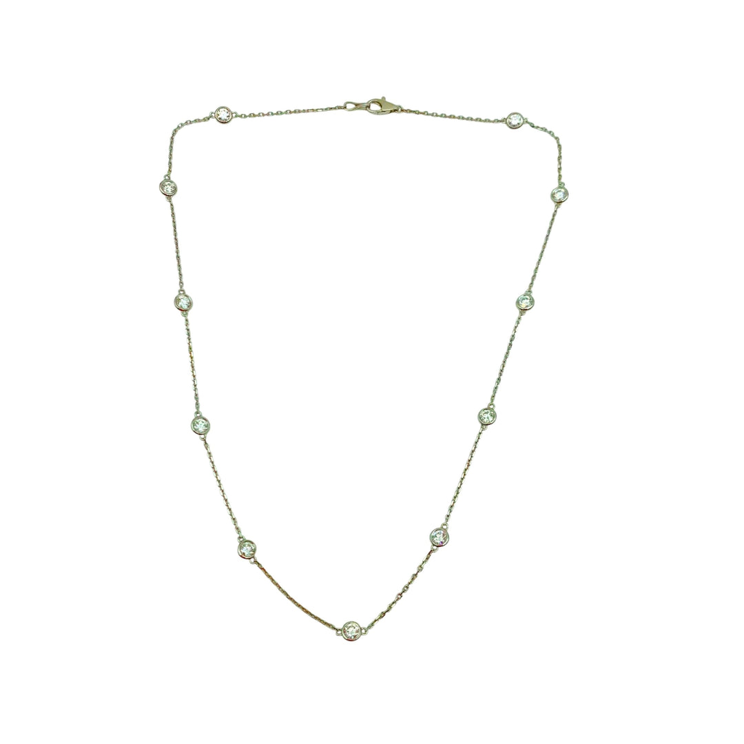 14k White Gold Bezel Diamond Necklace