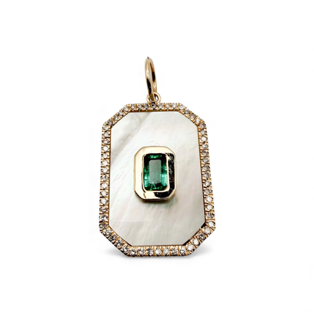 14k Yellow Gold Halo Emerald Pendant