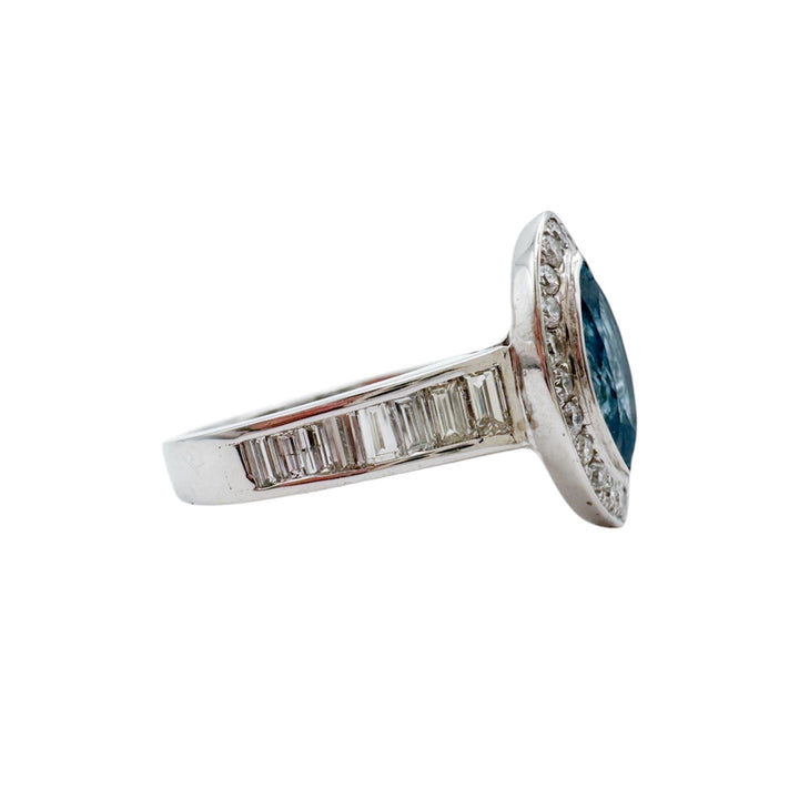 14k White Gold Halo Blue Topaz Estate Ring