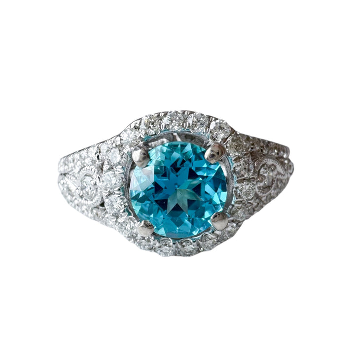 14k White Gold Blue Topaz Estate Ring
