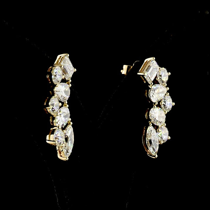 14k Yellow Gold Lab Grown Diamond Climber Earrings