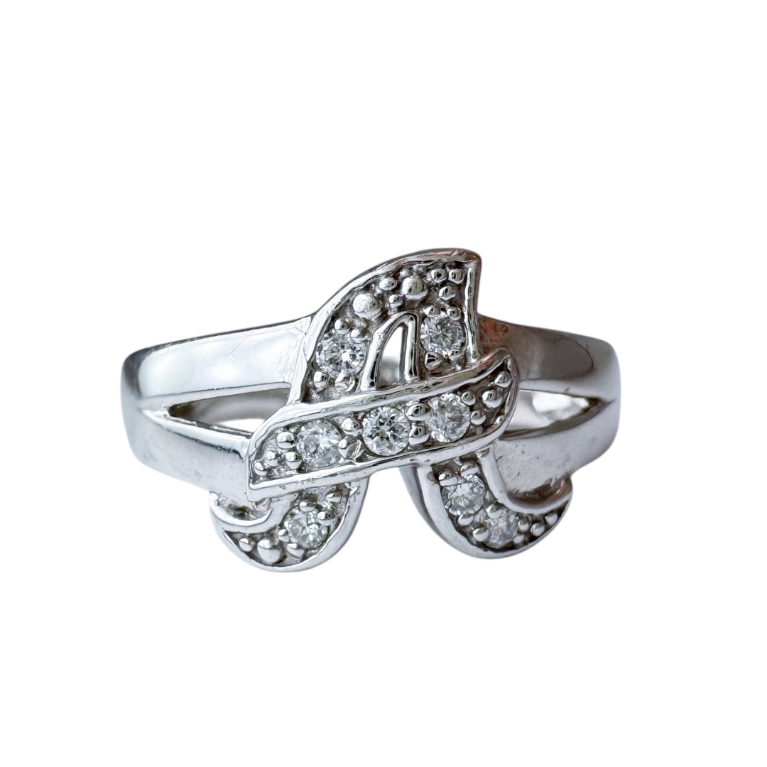 14k White Gold Initial Diamond Estate Ring