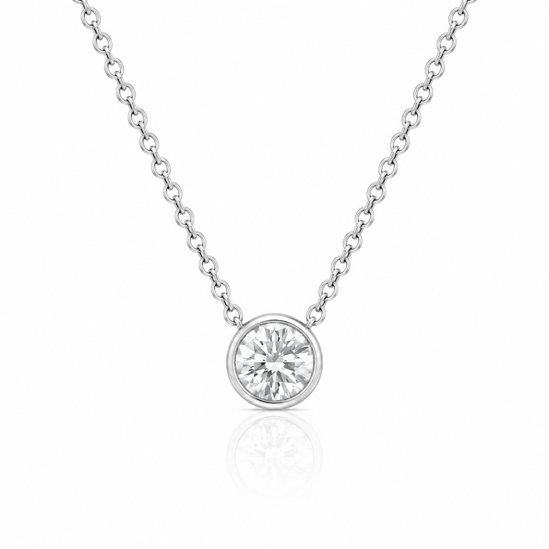 14k White Solitaire Diamond Pendant