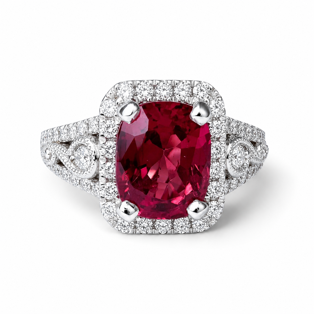 14k White Gold Spinel Diamond Halo Ring