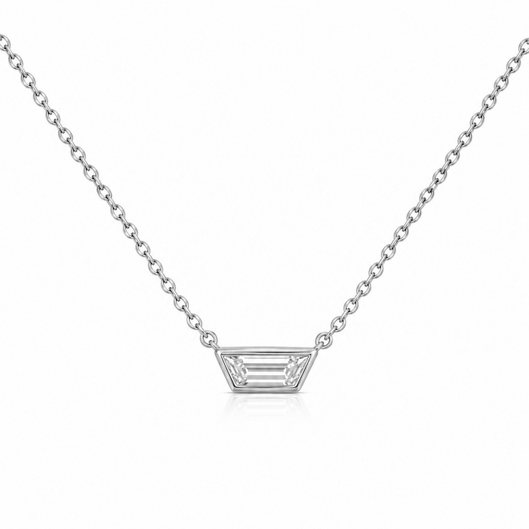 14k White Bezel Diamond Pendant