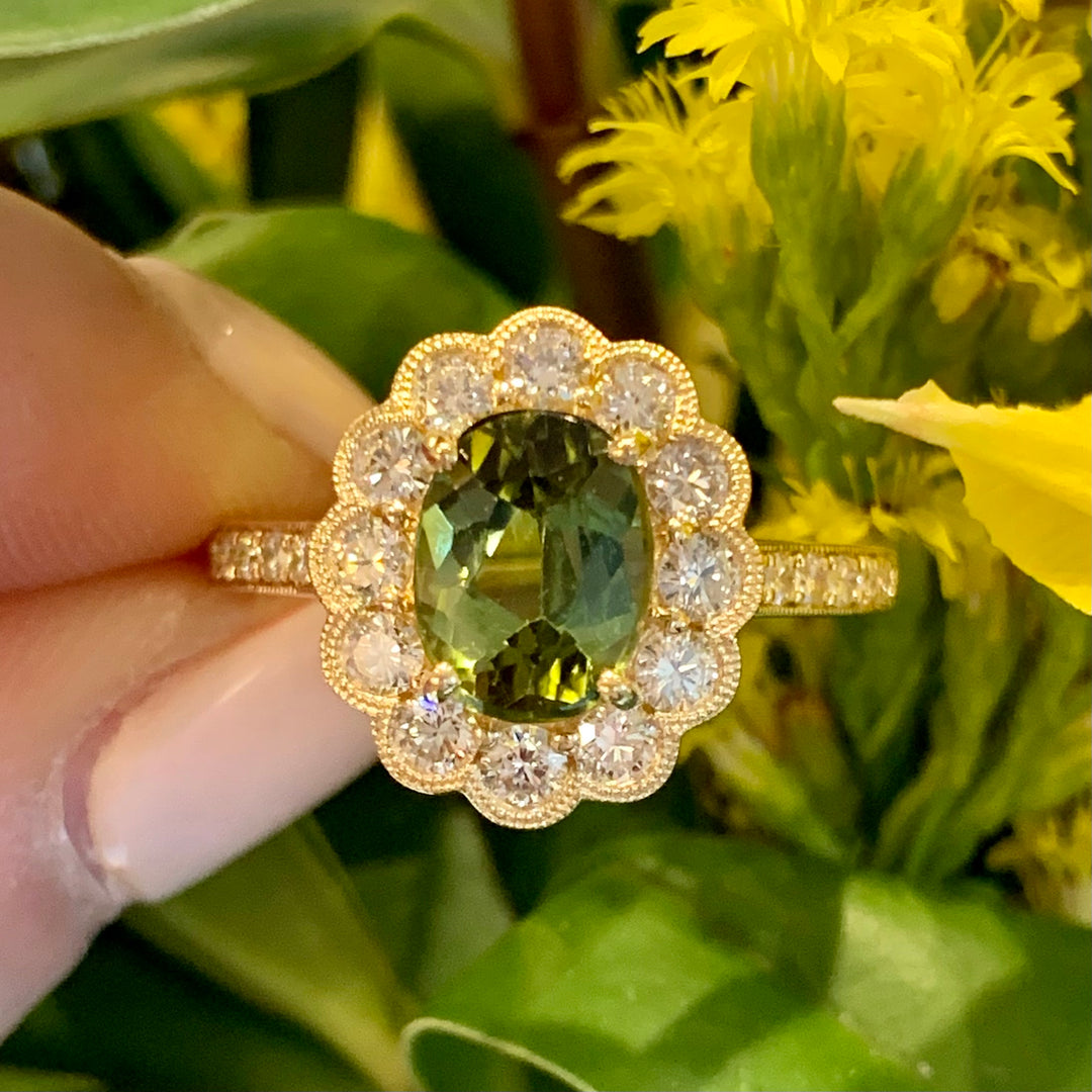 14k Yellow Gold Tourmaline Halo Ring