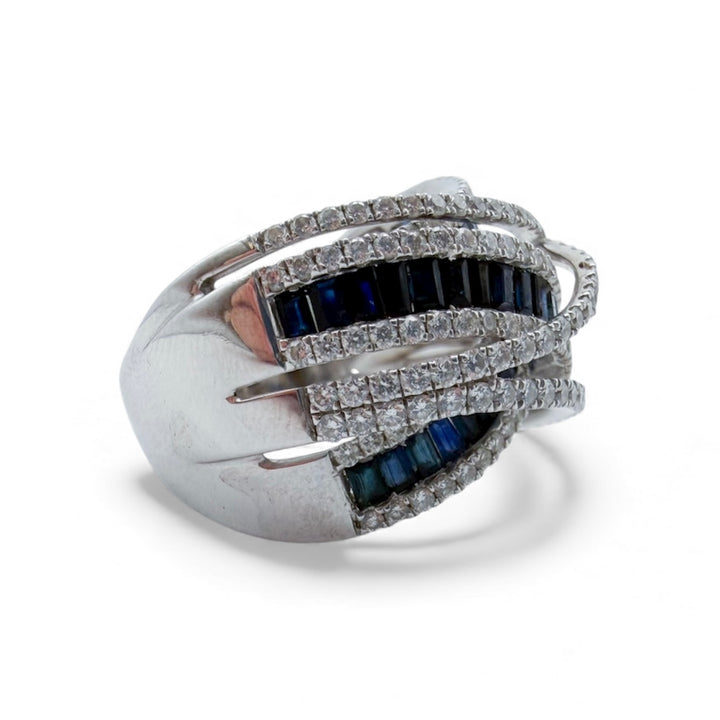 14k White Gold Criss Cross Sapphire Estate Ring