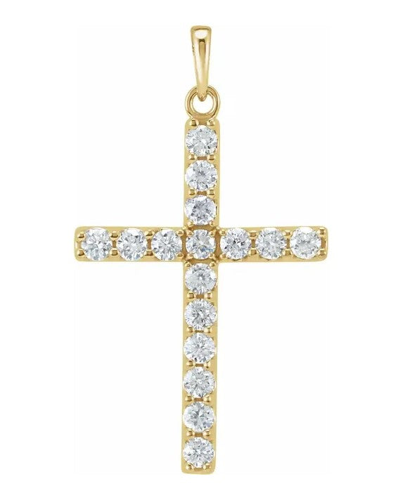 14k Yellow Gold Cross Lab Grown Diamond Pendants