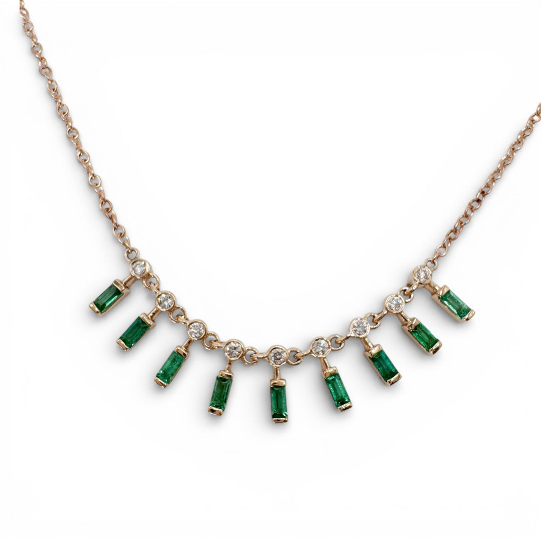 14k Yellow Gold Bar Emerald Necklace