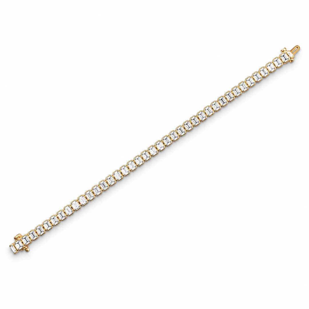 14k Yellow Gold Lab Grown Emerald Bezel Diamond Bracelet 7.09 cttw