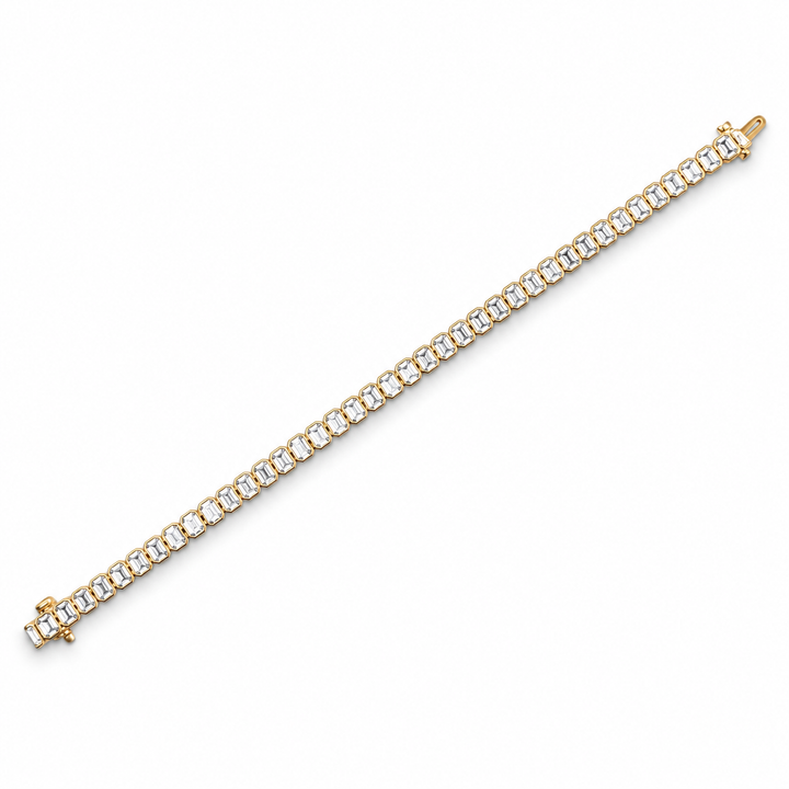 14k Yellow Gold Lab Grown Emerald Bezel Diamond Bracelet 7.09 cttw