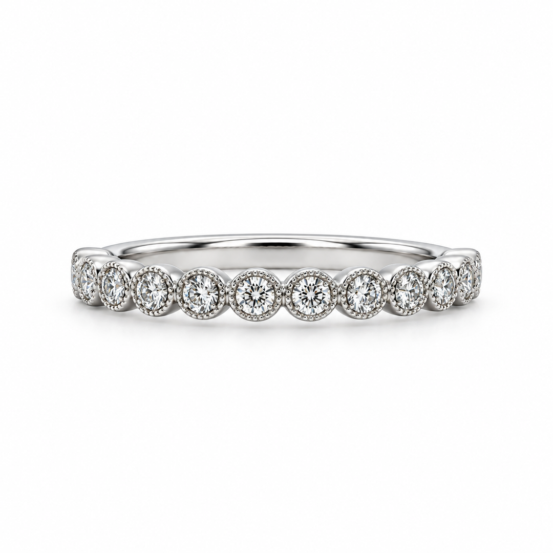 14k White Gold Bezel Set 0.25ctw Round Diamond Wedding Band