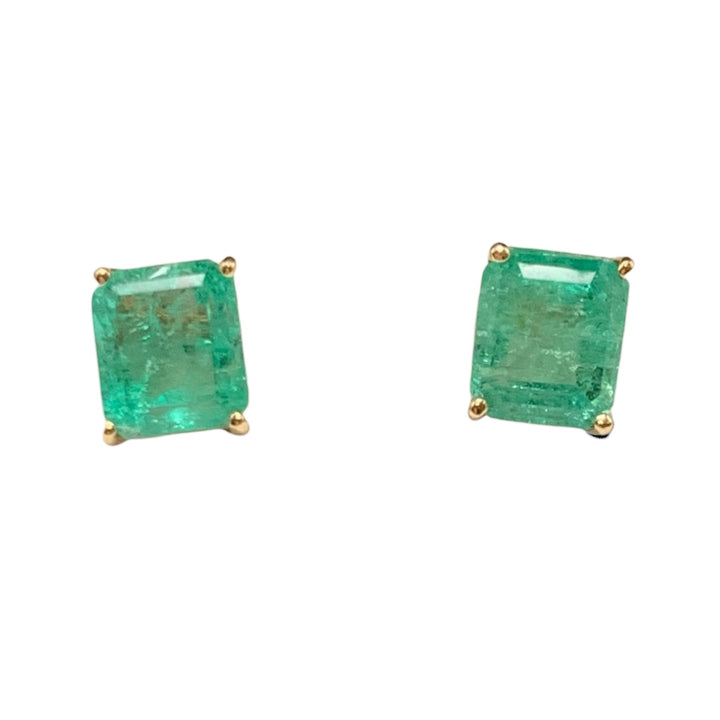 14k Yellow Gold Stud Emeralds Estate Earrings