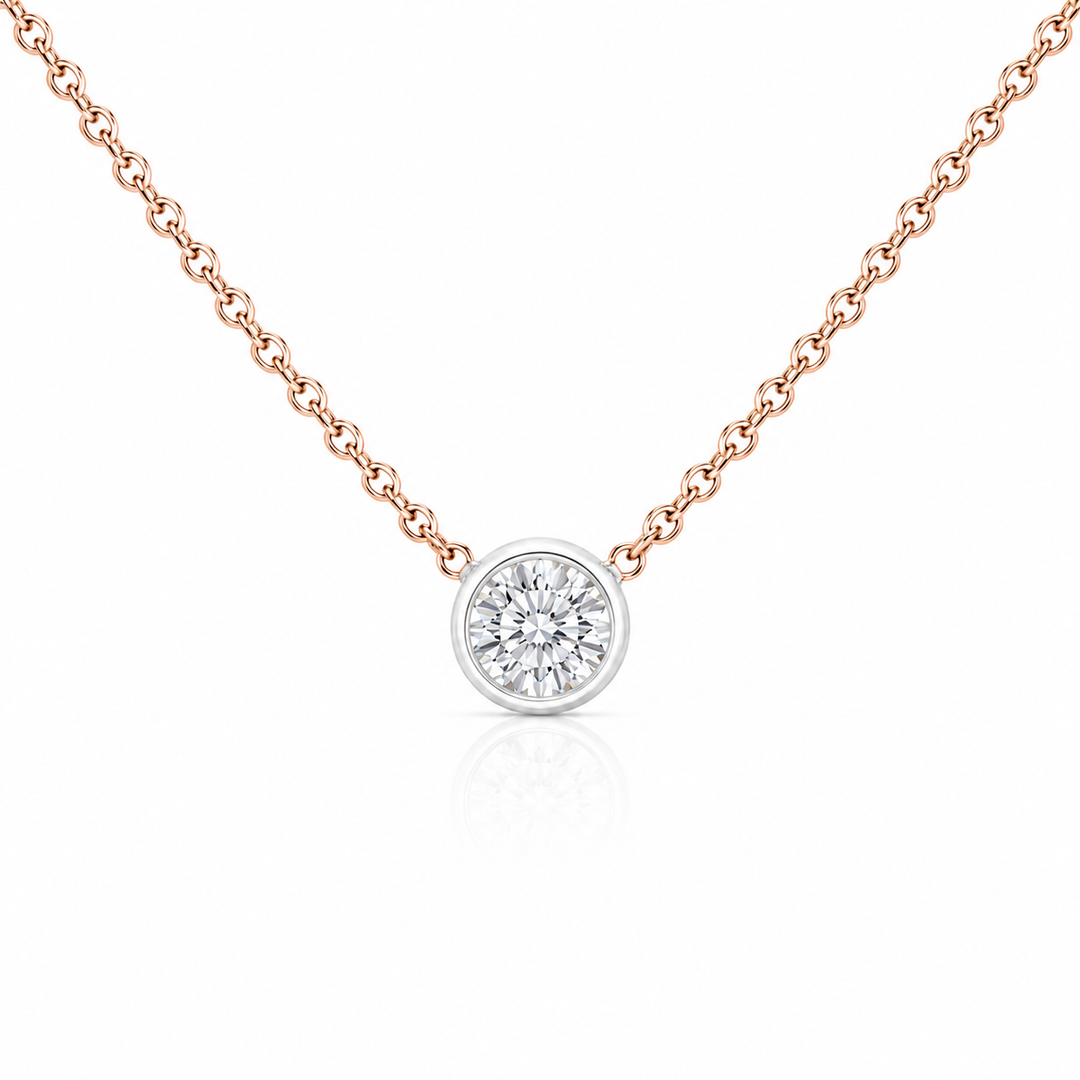 14k Two Tone Solitaire Diamond Pendant