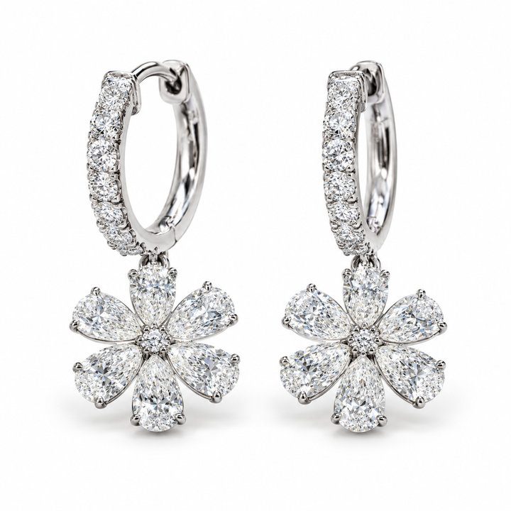 14k White Flower Lab Grown Diamond Earrings 2.57 cttw