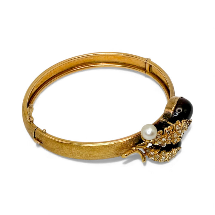 19k Yellow Gold Bangle Diamond and Garnet Estate Bracelet