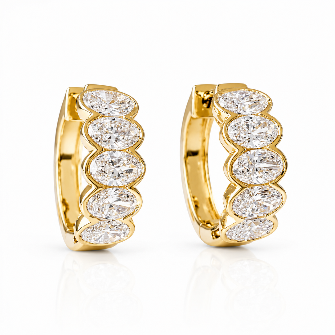 14k Yellow Gold Bezel Oval Lab Diamond Earrings