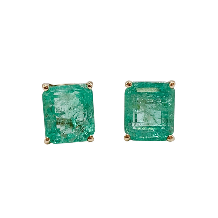 14k Yellow Gold Stud Emeralds Estate Earrings
