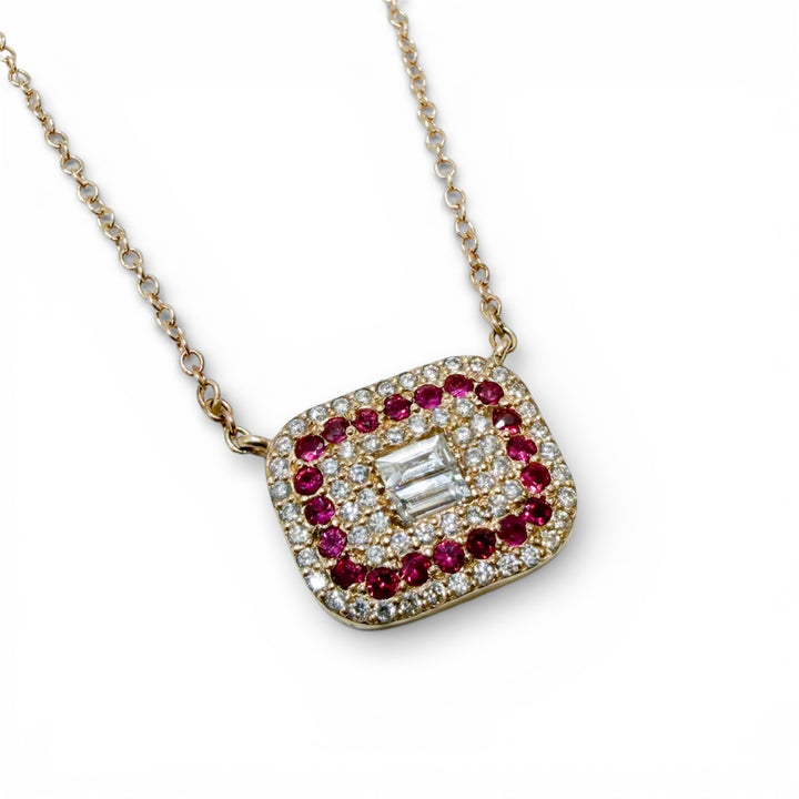 14k Yellow Gold Ruby Diamond Pendant