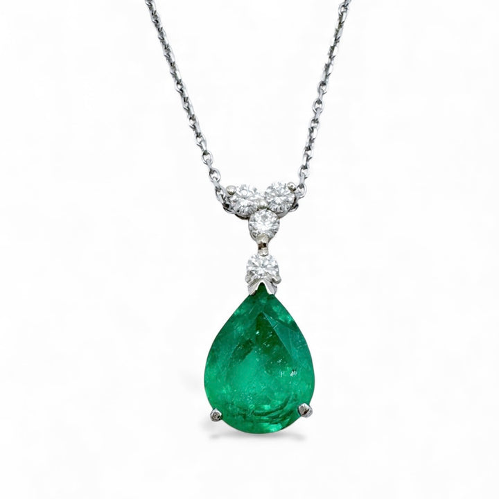 14k White Gold Drop Emerald Estate Pendant