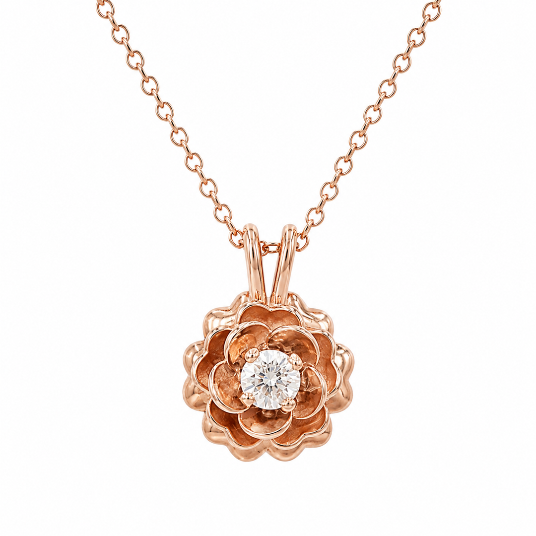 14k Rose Gold Rose Diamond Pendant