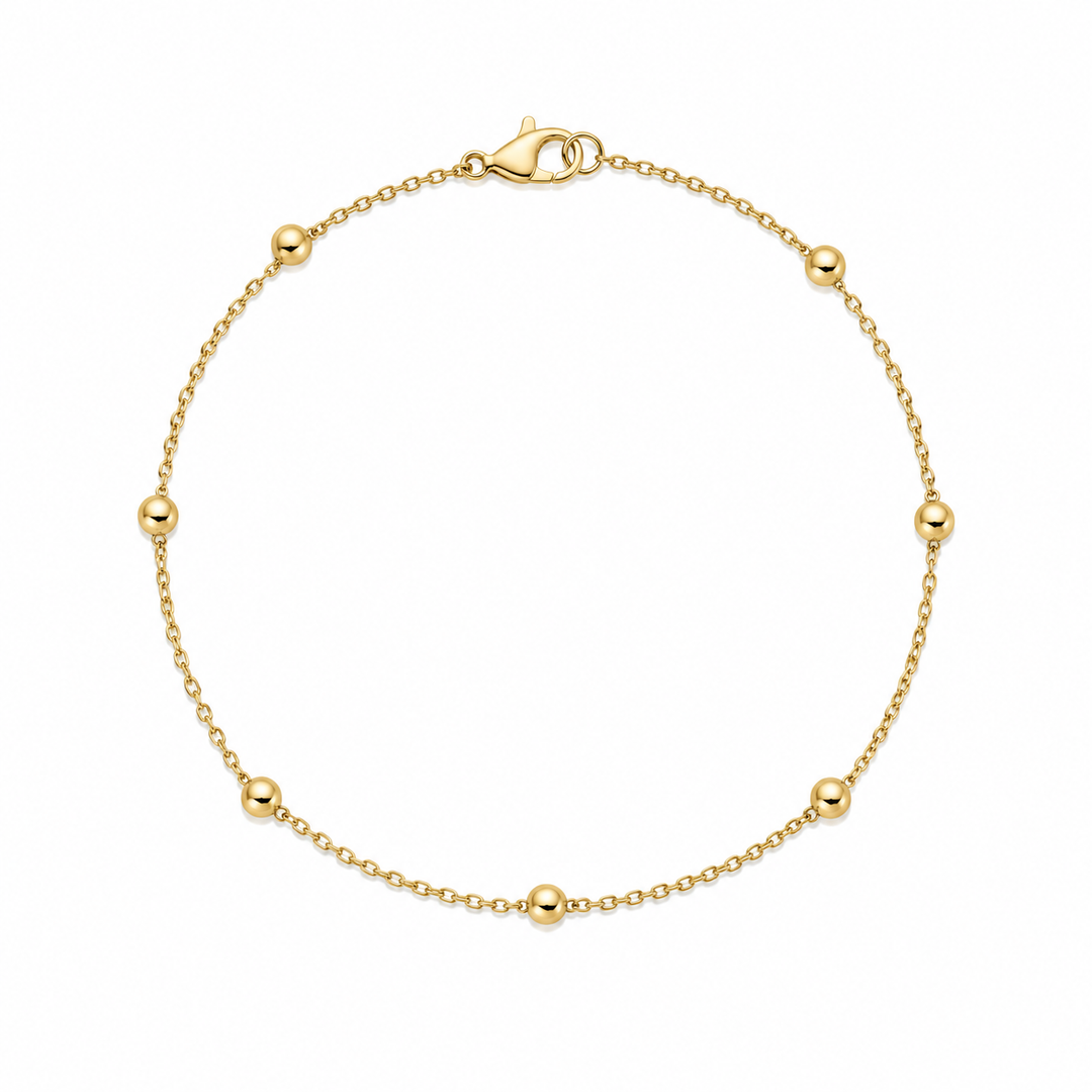 14k Yellow Bead Ankle Bracelet 8 inch