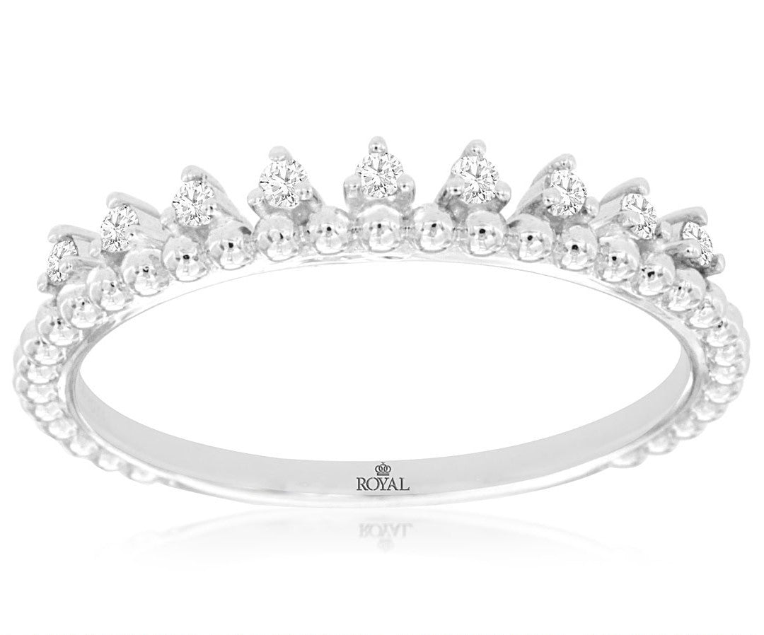 14k White Gold stackable diamond crown ring