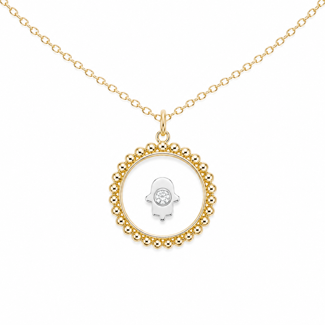 14k Two Tone Hamsa Diamond Pendant